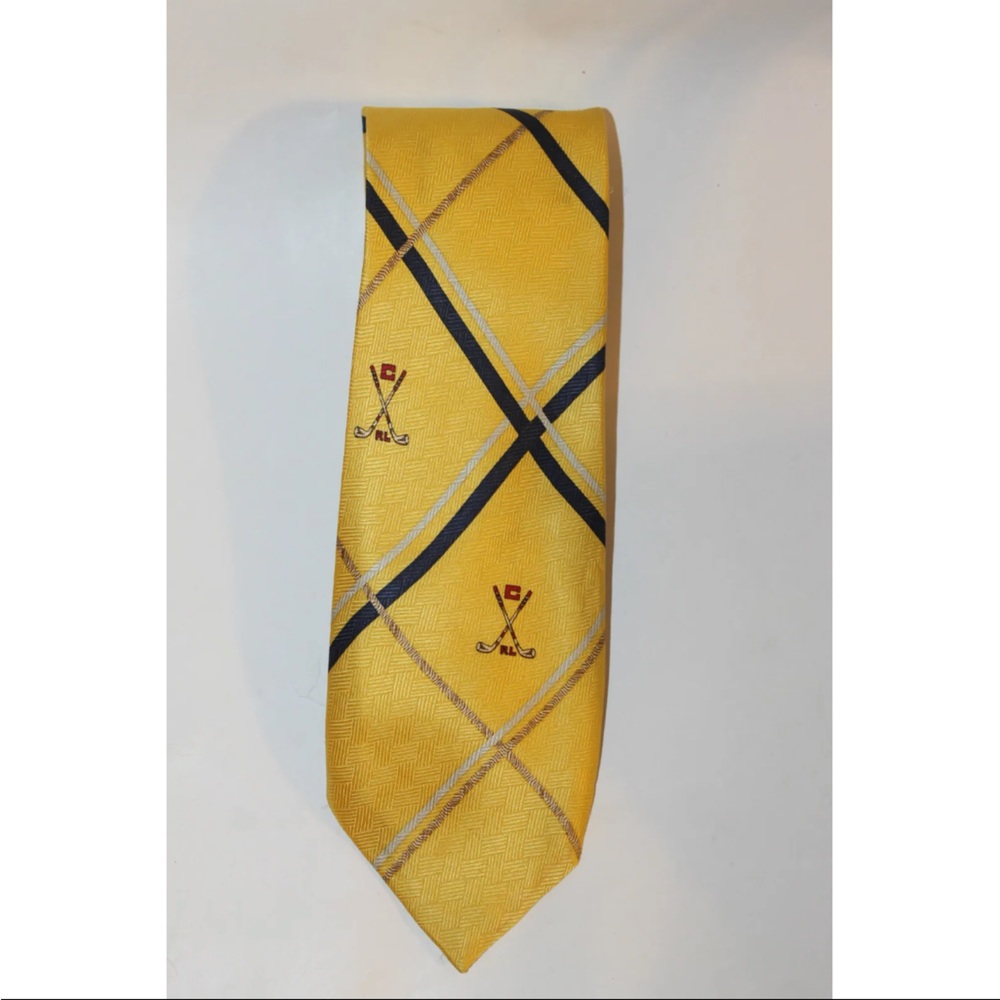Chaps Ralph Lauren Yellow Men Neck tie 100% Italian Silk Canada Golf Diamond